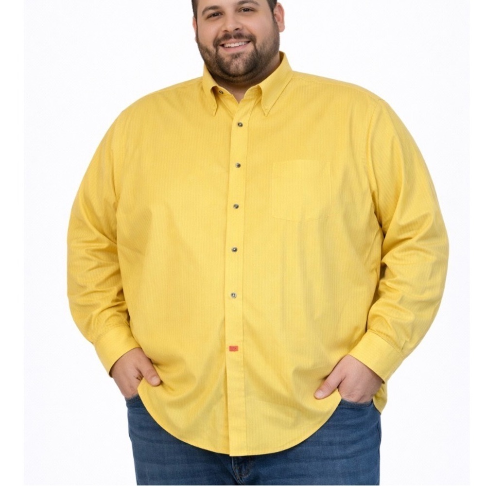 J. Garcia Men's casual striped yellow Shirt button down wrinkle free SZ XXL